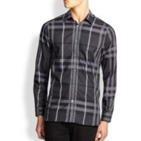 Burberry London Treyforth Charcoal Gray Check Button-Down Shirt Tailored Fit - Picture 4 of 17